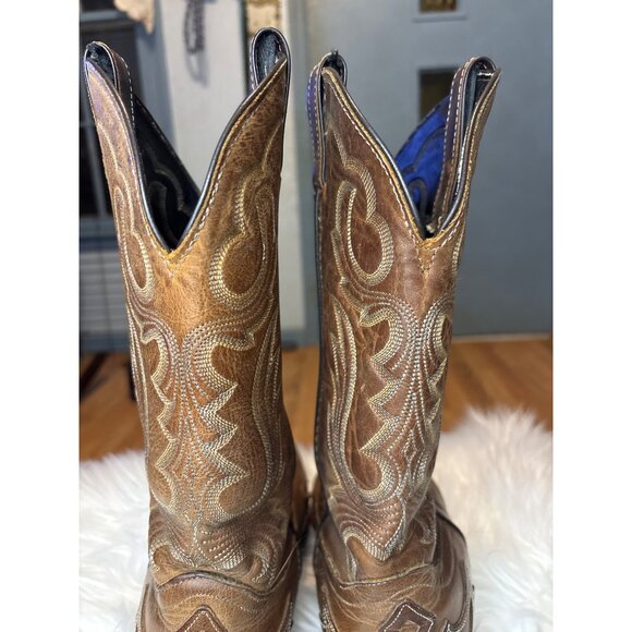 Laredo Mens Leather Cowboy Boots Tan Western Stitching Size 10EE - Picture 9 of 13